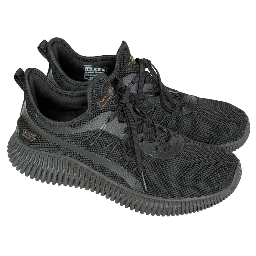 Skechers Women's Bobs Geo Shoes Size 9 Athletic Sneakers Black Lace Ups